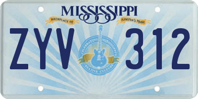 MS license plate ZYV312