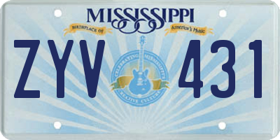 MS license plate ZYV431