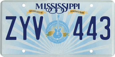MS license plate ZYV443