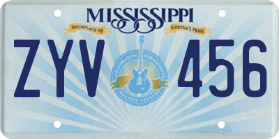 MS license plate ZYV456