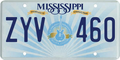 MS license plate ZYV460