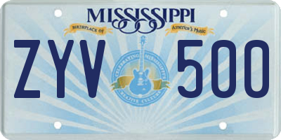 MS license plate ZYV500