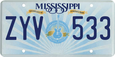 MS license plate ZYV533