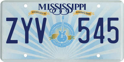 MS license plate ZYV545