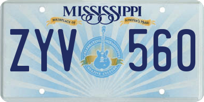 MS license plate ZYV560