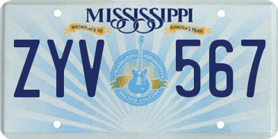 MS license plate ZYV567