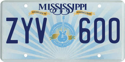 MS license plate ZYV600