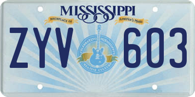 MS license plate ZYV603