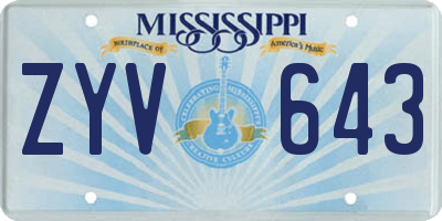 MS license plate ZYV643