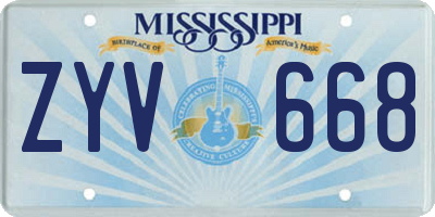 MS license plate ZYV668