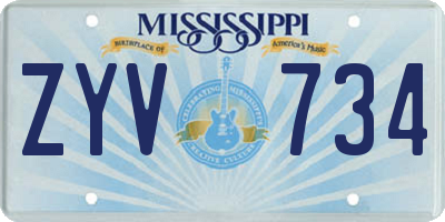MS license plate ZYV734
