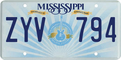 MS license plate ZYV794