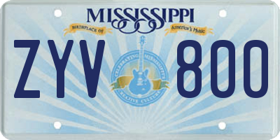 MS license plate ZYV800