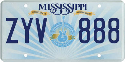 MS license plate ZYV888