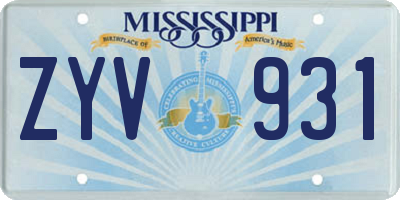 MS license plate ZYV931