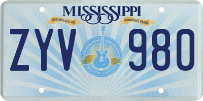 MS license plate ZYV980