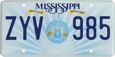MS license plate ZYV985