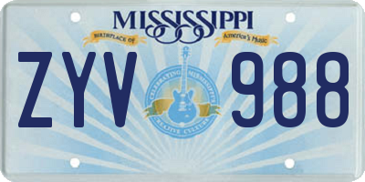 MS license plate ZYV988