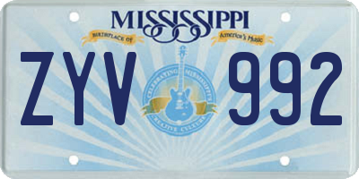 MS license plate ZYV992