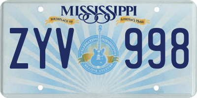 MS license plate ZYV998
