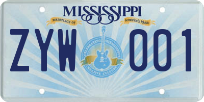 MS license plate ZYW001