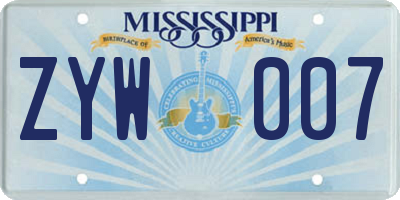 MS license plate ZYW007
