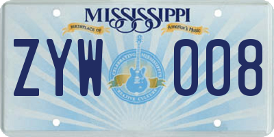 MS license plate ZYW008