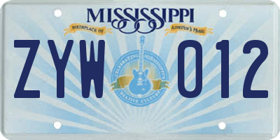 MS license plate ZYW012