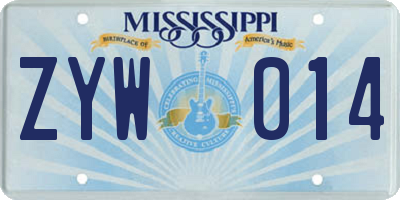 MS license plate ZYW014