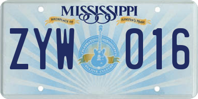 MS license plate ZYW016