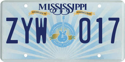 MS license plate ZYW017