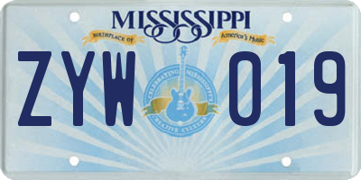 MS license plate ZYW019