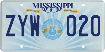 MS license plate ZYW020