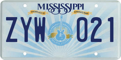 MS license plate ZYW021