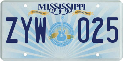 MS license plate ZYW025
