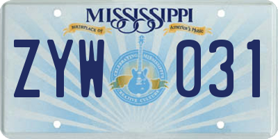 MS license plate ZYW031