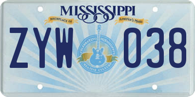 MS license plate ZYW038