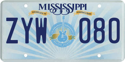 MS license plate ZYW080