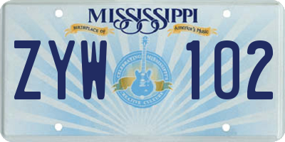 MS license plate ZYW102