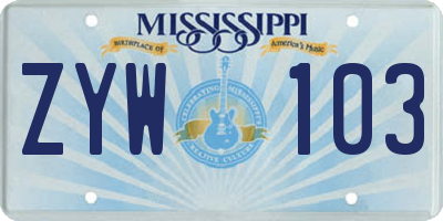 MS license plate ZYW103