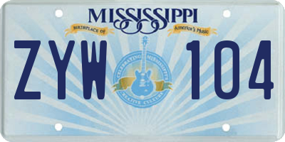 MS license plate ZYW104