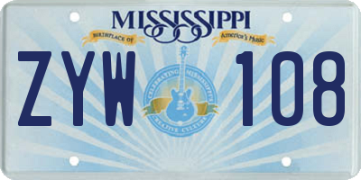 MS license plate ZYW108