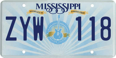 MS license plate ZYW118