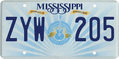 MS license plate ZYW205