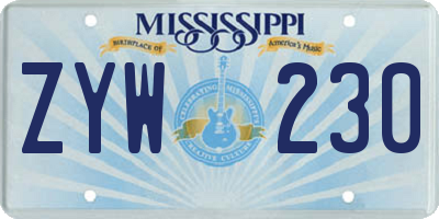 MS license plate ZYW230