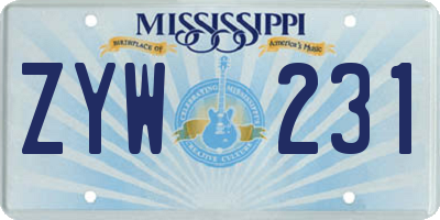 MS license plate ZYW231