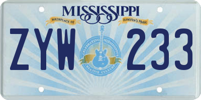 MS license plate ZYW233