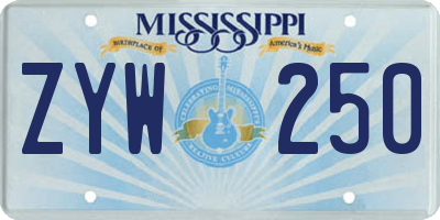 MS license plate ZYW250