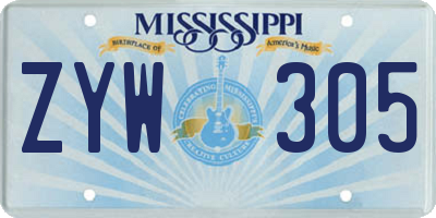 MS license plate ZYW305