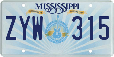 MS license plate ZYW315